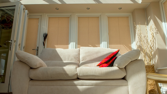 Orangery with remote control pleated blinds and low voltage power cable