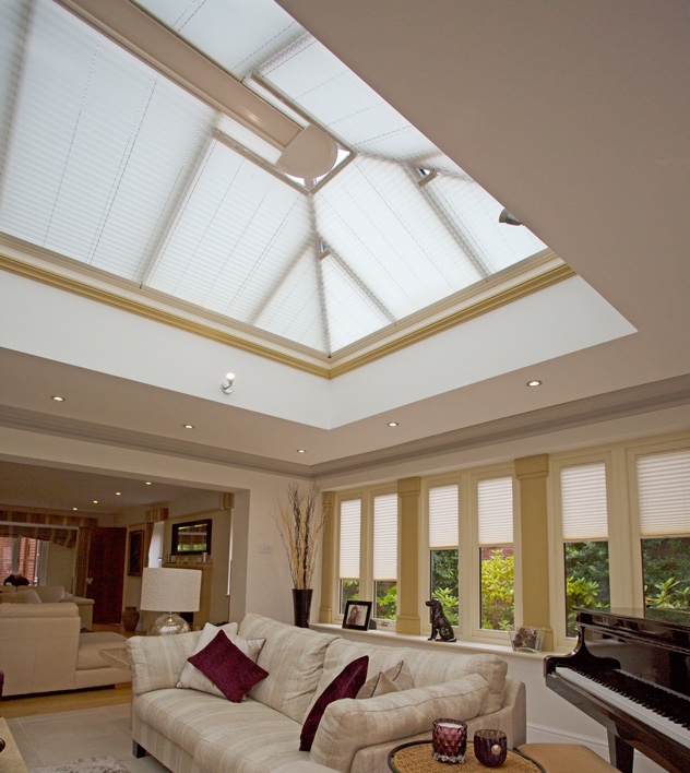 Remote control roof blinds within an orangery in Leicester
