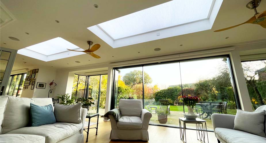 two lantern roof blinds living room