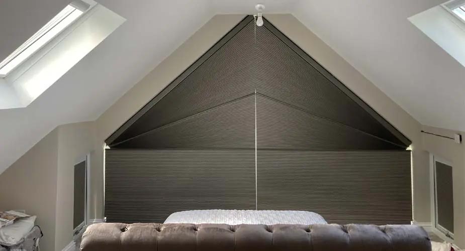 Dim-Out Duette Gable blinds for triangle windows
