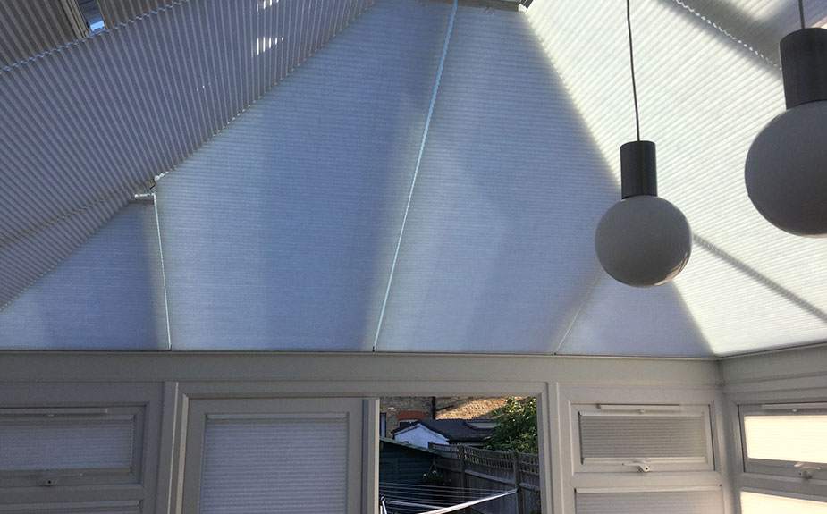 Duette Roof and Window Sides Blinds within a south facing conservatory