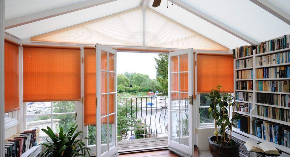 Conservatory Roller Blinds with fully extended Gable Blinds