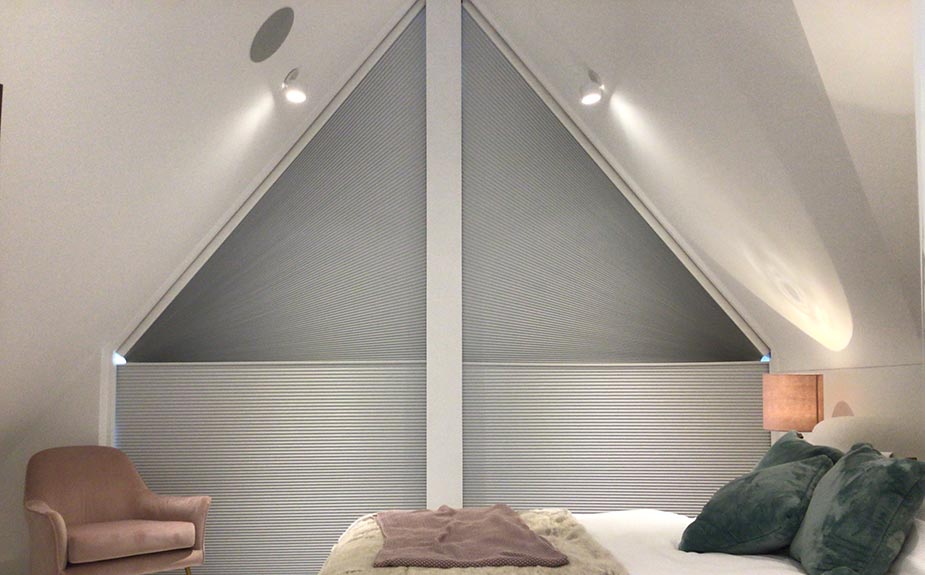 Triangular Window Blinds in Bedroom