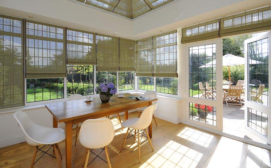 Pinoleum blinds in summer conservatory