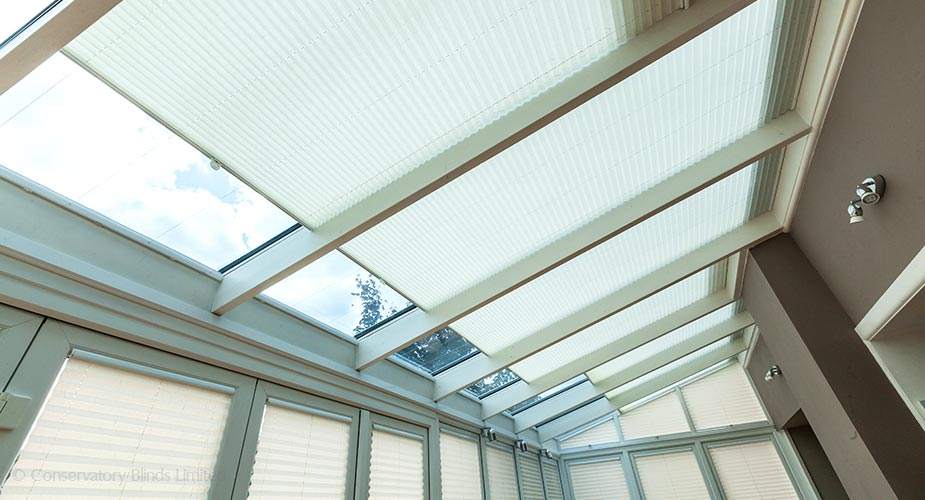 pure™ Pleated Blinds in a Lean-To Roof