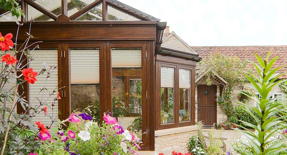 Timber Conservatory with Pleated Blinds - External View